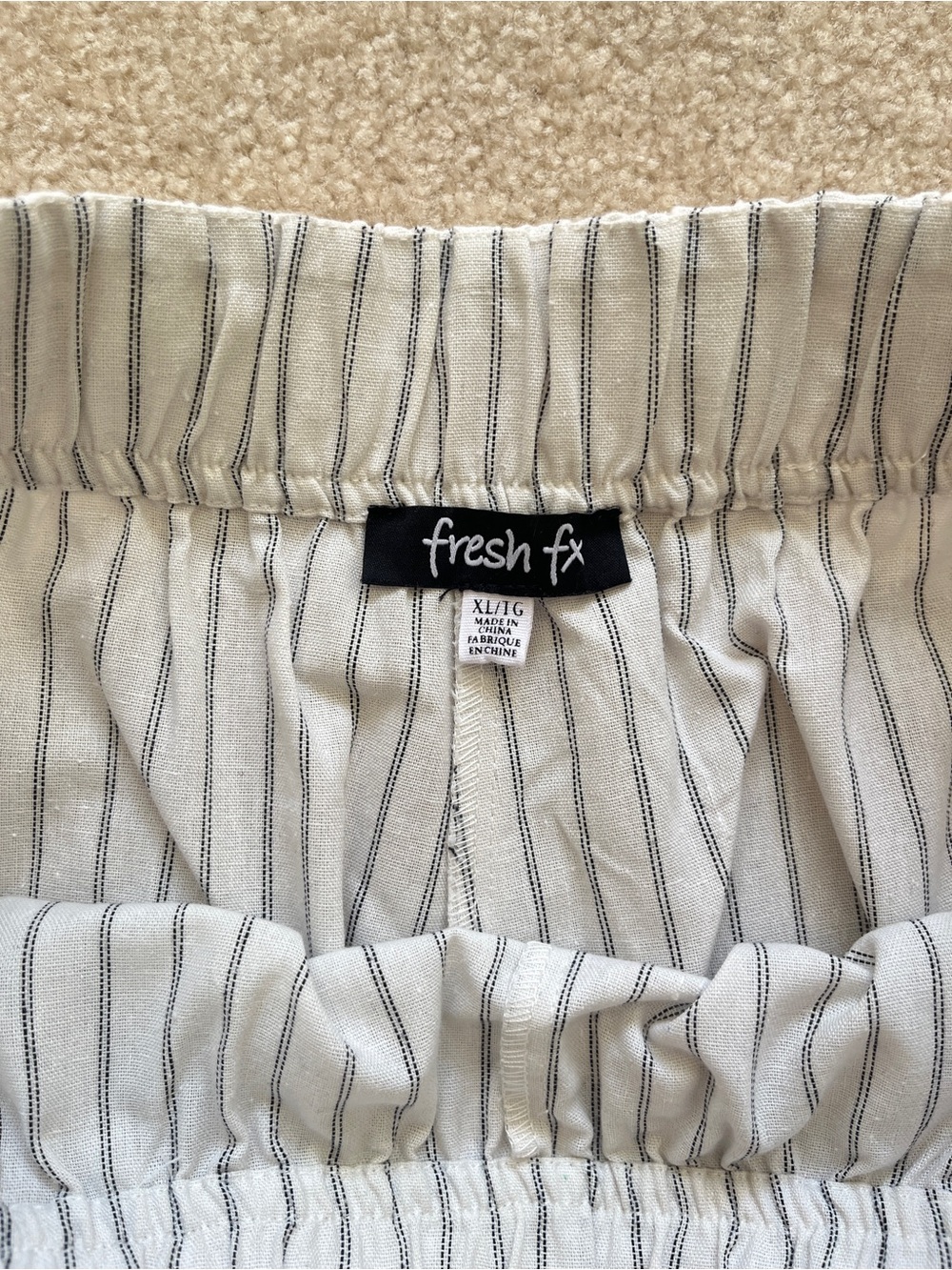 Women's Fresh FX Linen Cotton Wide Leg Pants, Size XL, White Striped Drawstring - Picture 4 of 7